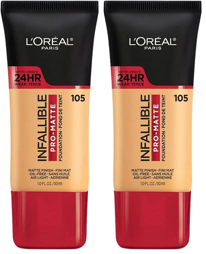 L'Oreal Paris Cosmetics Makeup Infallible Pro-Matte Liquid Longwear Foundation, Natural Beige, 1 fl oz. (Pack of 2)