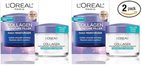 L'Oreal Paris Collagen Moisture Filler Face Cream, Anti-Aging Face Moisturizer, Non-Greasy Fragrance Free Skin Care Formula For Up to 48HR Hydration, 3.4 Oz, (Pack of 2)