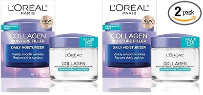L'Oreal Paris Collagen Moisture Filler Face Cream, Anti-Aging Face Moisturizer, Non-Greasy Fragrance Free Skin Care Formula For Up to 48HR Hydration, 3.4 Oz, (Pack of 2)