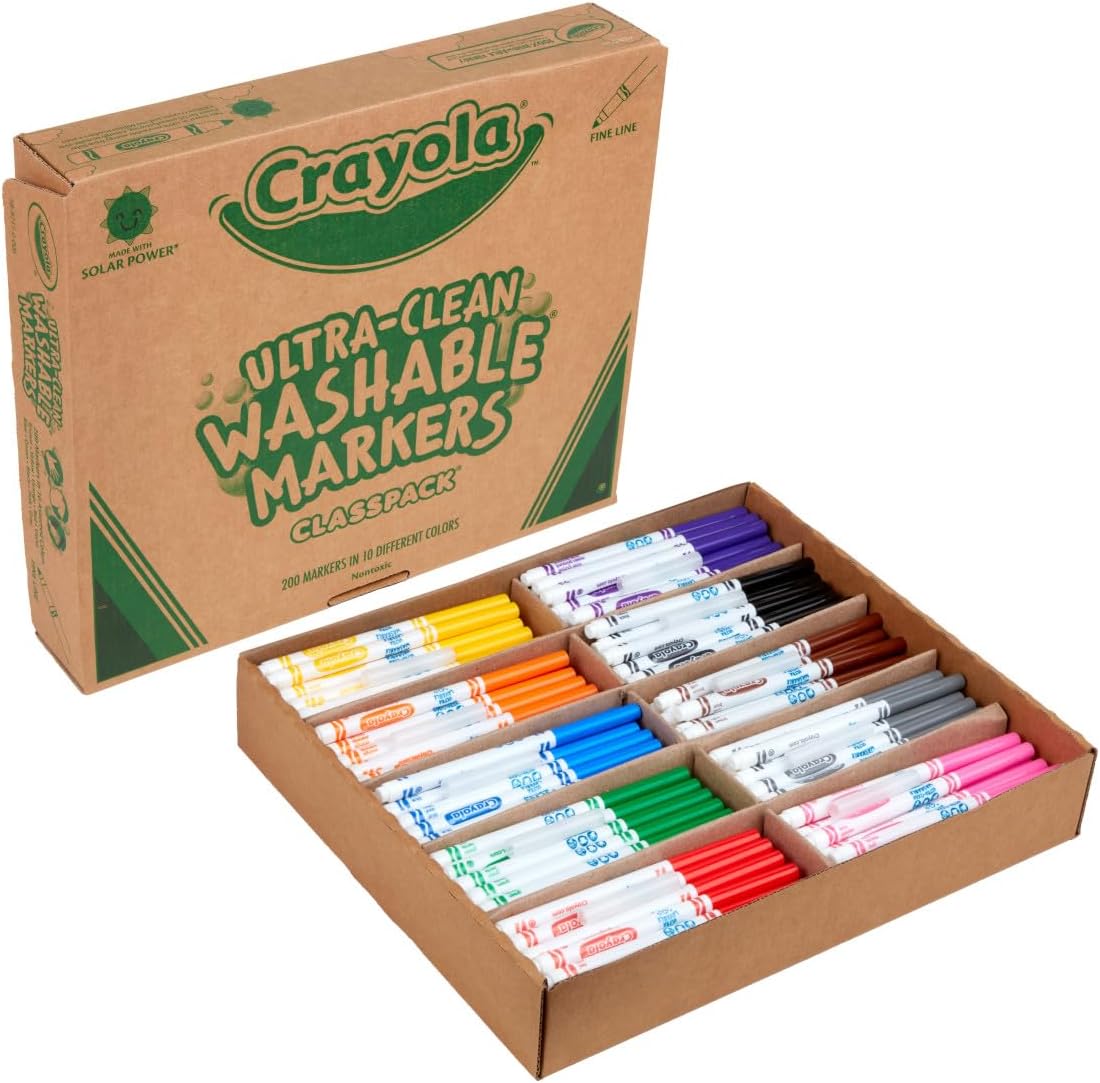 Crayola Ultra Clean Washable Markers Classpack (200ct), Teacher Classroom Must Haves, Bulk Markers for Preschool, Kindergarten & Elementary, Ages 3, 4, 5