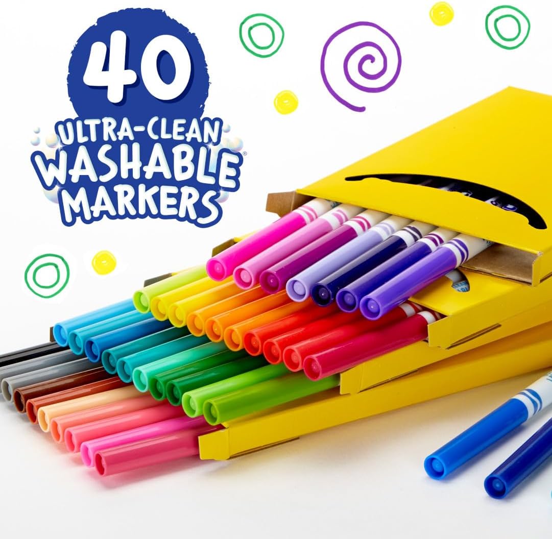 Crayola Ultra Clean Fine Line Washable Markers (40ct), School Supplies, Classroom Teacher Must Haves, Homeschool Essentials, Gifts for Kids, Ages 3, 4, 5 (Pack of 10)