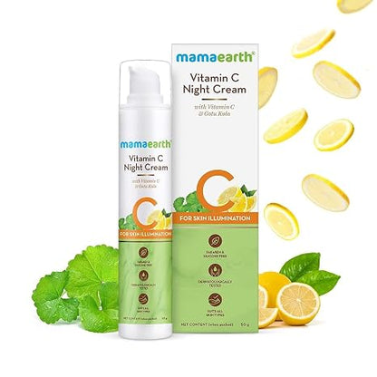 Mamaearth Vitamin C Night Cream for Skin Illumination | Helps Reduce Spots & Replenishes Lost Radiance | Enhances Collagen with Gotu Kola | 1.76 Oz (50g)