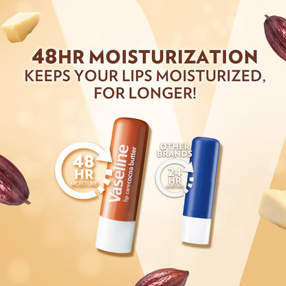 Vaseline Lip Therapy Cocoa Butter, Twin Stick, 48 Hour Moisturization, 2 Count