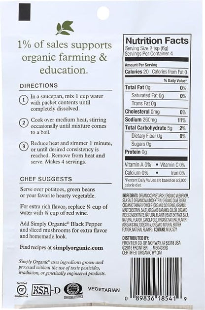 Simply Organic Mushroom Sauce Mix, Certified Organic, Vegetarian, Gluten-Free | 0.85 oz | Pack of 3
