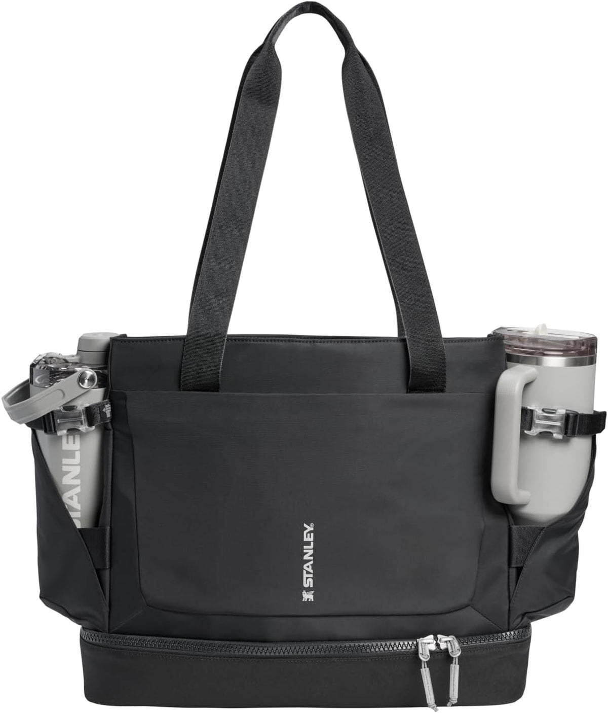 STANLEY Vitalize Tote| Gym, Work & Travel Bag with Laptop Sleeve | Expandable Bottom Compartment | Tumbler & Water Bottle Pockets | Durable Recycled Fabric | Black