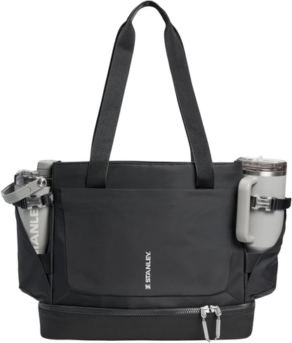 STANLEY Vitalize Tote| Gym, Work & Travel Bag with Laptop Sleeve | Expandable Bottom Compartment | Tumbler & Water Bottle Pockets | Durable Recycled Fabric | Black