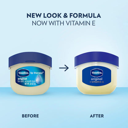 Vaseline Lip Therapy Original + Vitamin E, Mini 2-Packs (6 Jars) – Fragrance-Free Lip Balm, Moisturizer for Soft, Smooth & Glossy Lips, 0.25 Oz Ea