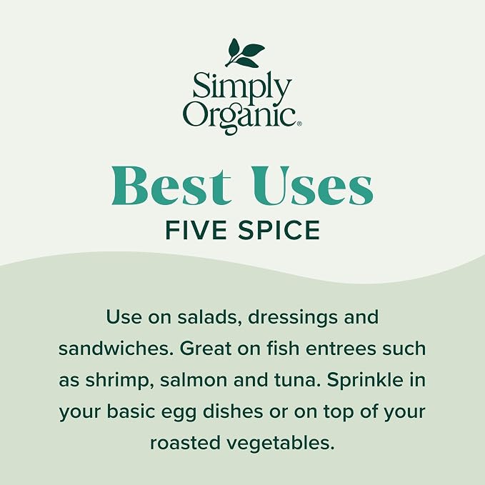 Simply Organic Five Spice Powder, 2.01 Ounce, Cinnamon, Fennel Seed, Cloves, Star Anise & White Pepper, Non GMO, Kosher