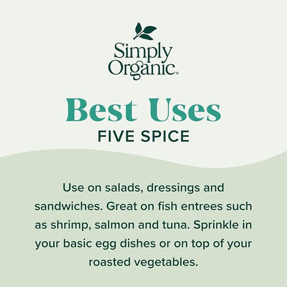 Simply Organic Five Spice Powder, 2.01 Ounce, Cinnamon, Fennel Seed, Cloves, Star Anise & White Pepper, Non GMO, Kosher