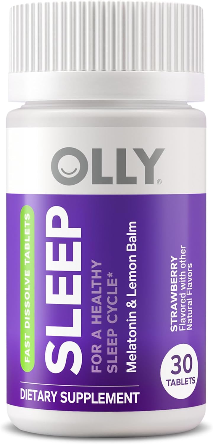 OLLY Sleep Fast Dissolves, 3mg Melatonin, Lemon Balm, Strawberry Flavor, 30 Day Supply - 30 Count (Pack of 2)