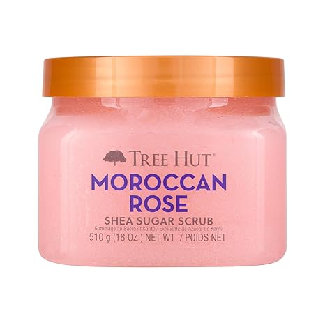 Tree Hut Moroccan Rose Body Scrub, Exfoliating & Hydrating Sugar Scrub with Shea Butter & Essential Oils, Smooth Skin, Body Exfoliator For All Skin Types, Self Care Gifts for Women, Vegan, 18 Oz