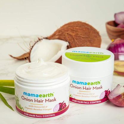Mamaearth Onion Oil Hair Mask with Organic Bamboo Vinegar | Controls Hair Fall & Damage | Strengthens Roots | Nourishing Formula for Healthy Scalp | 6.76 Fl Oz (200ml) | with Onion Oil & Organic Bamboo Vinegar