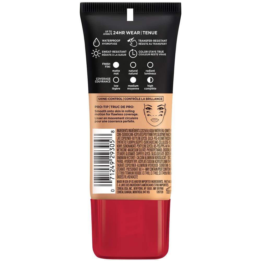 L'Oreal Paris Cosmetics Makeup Infallible Pro-Matte Liquid Longwear Foundation, Sun Beige, 1 fl oz