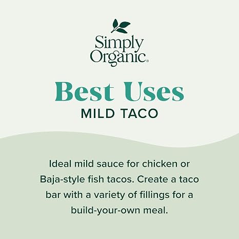 Simply Organic Mild Taco Simmer Sauce, 8 Ounce Pouch, Vibrant & Tangy, For Chicken and Baja-style Fish Tacos (Pack of 6)