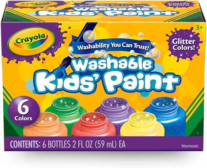 Crayola Washable Kids Paint Set (12ct), School Supplies for Kids, Classic and Glitter Paint, Classroom Essentials, Toddler Painting Kit, Ages 3+