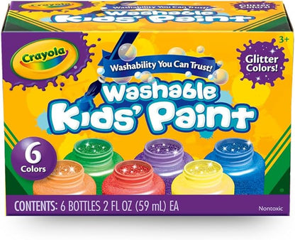 Crayola Washable Kids Paint Set (12ct), School Supplies for Kids, Classic and Glitter Paint, Classroom Essentials, Toddler Painting Kit, Ages 3+