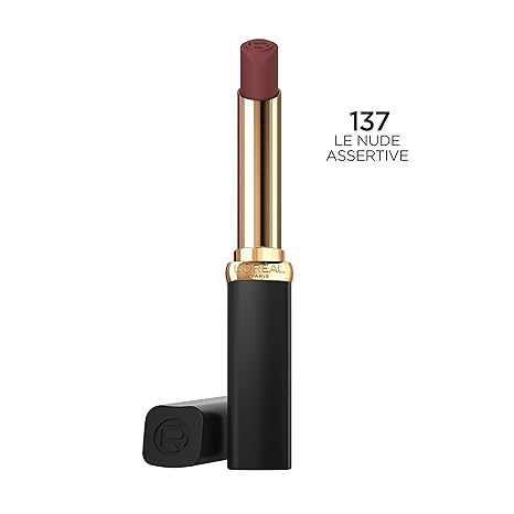 L'Oreal Paris Colour Riche Intense Volume Matte Lipstick, Lip Makeup Infused with Hyaluronic Acid for up to 16HR Wear, Le Nude Assertive, 0.06 Oz