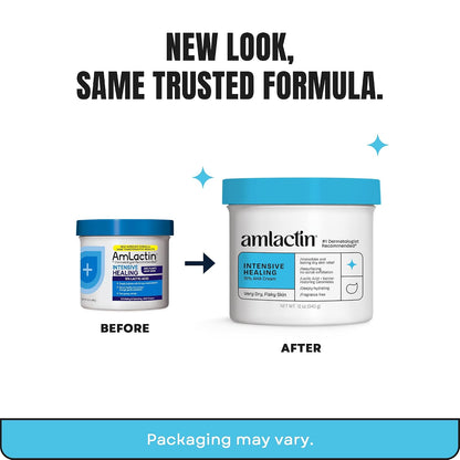 AmLactin Intensive Healing Body Cream – 12 oz Tub & Intensive Healing Body Lotion for Dry Skin – 14.1 oz Pump Bottle