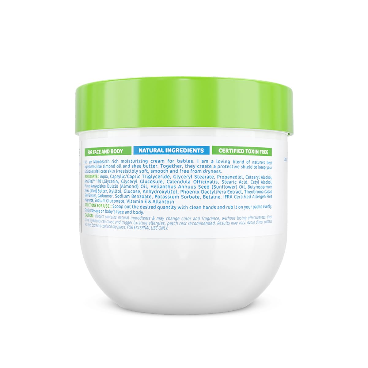 MAMAEARTH Rich Moisturizing Cream with Almond Oil & Shea Butter, 200g | Rich cream texture suitable for daily skincare routines.