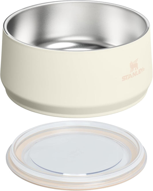 STANLEY Pet Bowl | 6-Cup (48 oz) Insulated Stainless Steel Dog & Cat Bowl | Splash-Resistant Lid | Dishwasher Safe | BPA-Free | Cream