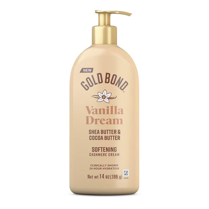 Gold Bond Softening Cashmere Cream Body Lotion, Vanilla Dream Scent, 24-Hour Hydration with Shea Butter and Cocoa Butter, 14 oz.