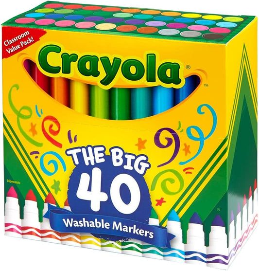 Crayola Ultra Clean Washable Markers (40ct), Teacher School Supplies for Kids, Broad Line Colored Markers, Art Marker Set, Ages 3+