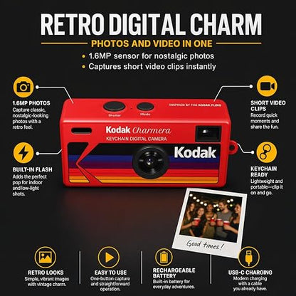 Kodak Charmera Keychain Digital Camera Blind Box, Single Box 1PC – Bundled with Tudak Store Microfiber Cloth, 32GB MicroSD Card & Adapter – 1.6MP Digicam, Video Recording, Gift for Teens & Adults