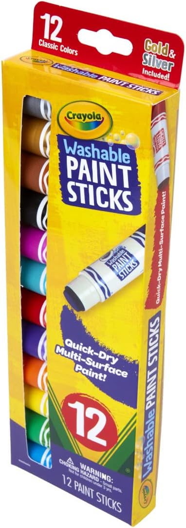 Crayola Quick Dry Paint Sticks (12ct), Washable Paint Set for Kids, School Supplies, Teacher Gifts | Washable Paint Set for Kids, School Supplies, Teacher Gifts, Nontoxic Arts & Crafts, Multi-Surface Paint