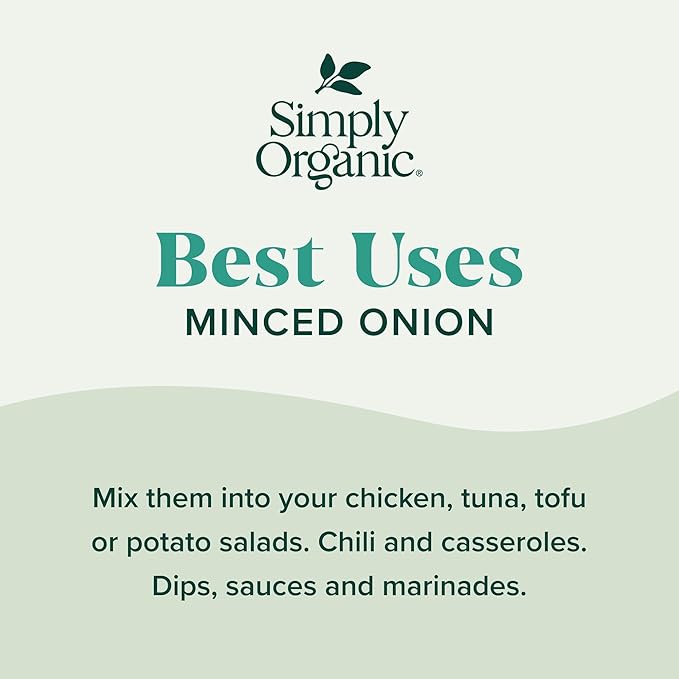 Simply Organic Certified Organic Minced White Onion, 2.21-Ounce Jar, Warm, Sweet, Salty Flavor For Stews & Soups, Kosher