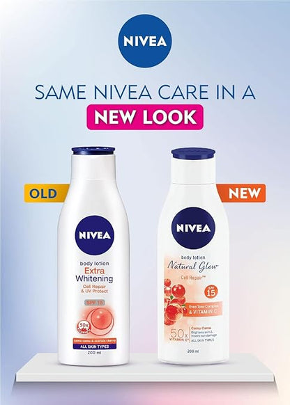 Nivea Body Lotion Natural Glow | Cell Repair Even Tone Complex & Vitamin C SPF 15 | 400ml (13.52 Fl OZ)