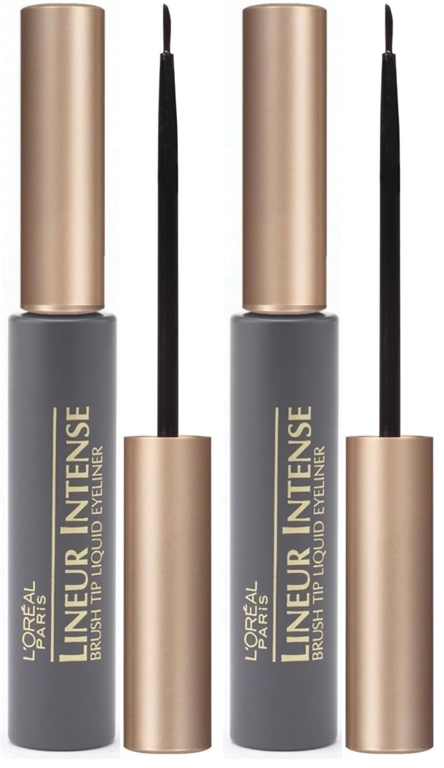 L'Oreal Paris Makeup Lineur Intense Brush Tip Liquid Eyeliner,Black,0.24 fl oz.,(Pack of 2)