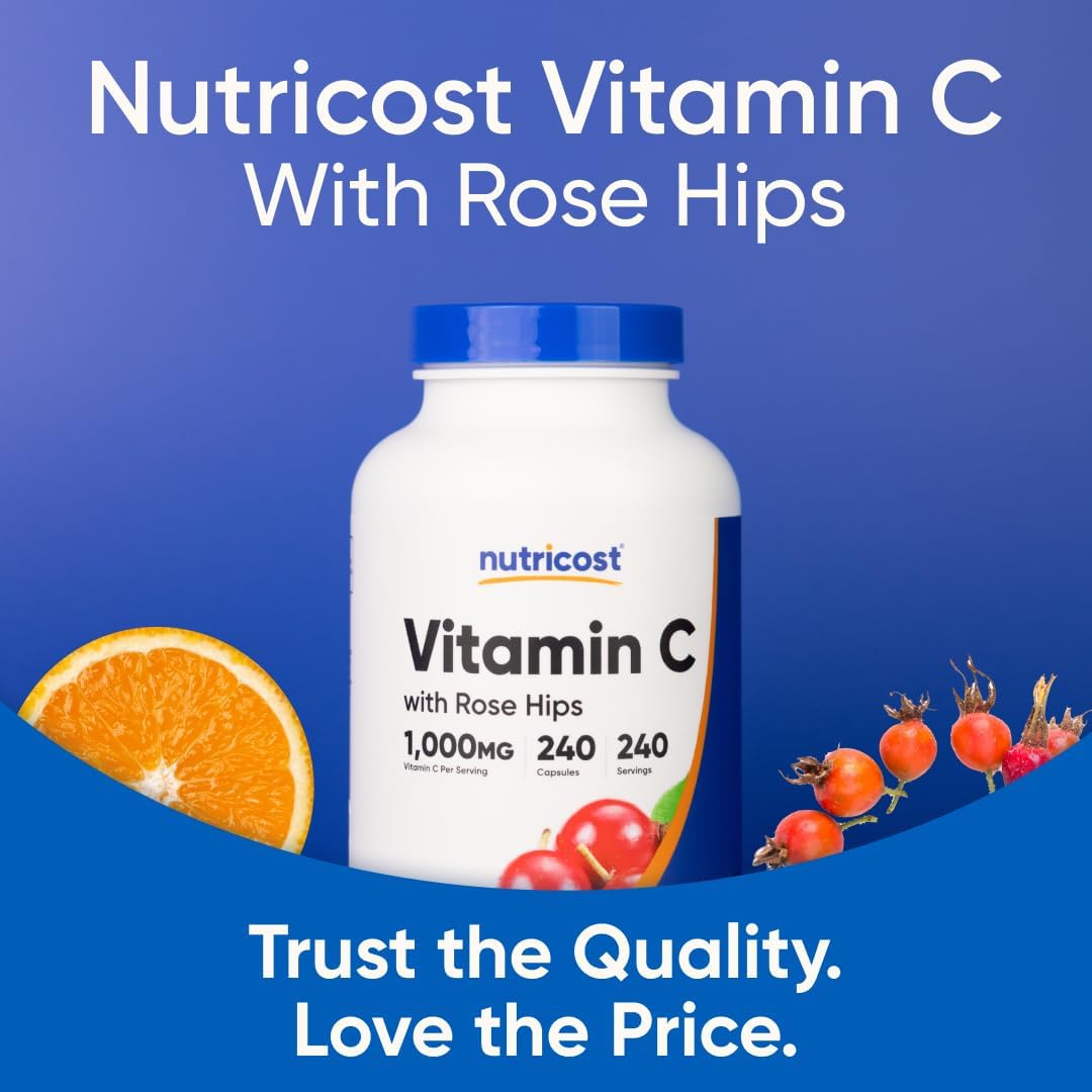 Nutricost Vitamin C with Rose Hips 1025mg, 240 Capsules, Gluten Free