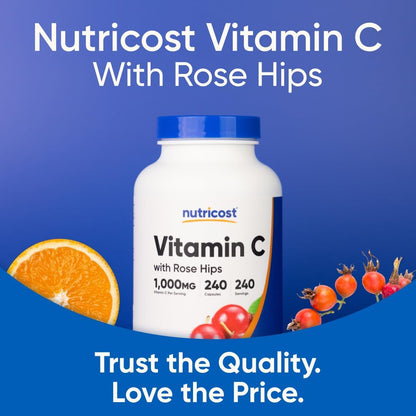 Nutricost Vitamin C with Rose Hips 1025mg, 240 Capsules, Gluten Free