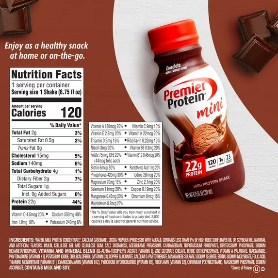Premier Protein Shake, Chocolate, 22g Protein, 8.75 fl oz, 12 Ct