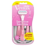 Venus Sensitive Women's 3 Blade Disposable Razor, 6 count, Pink