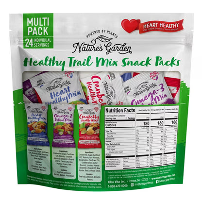 Nature's Garden Healthy Trail Mix Snack Pack 28.8oz (1.2oz x 24) - Pack of 4 - Heart Healthy, Plant-Based, Gluten-Free Nut & Fruit Blend with Cranberries – Daily Snack for Adults & Kids