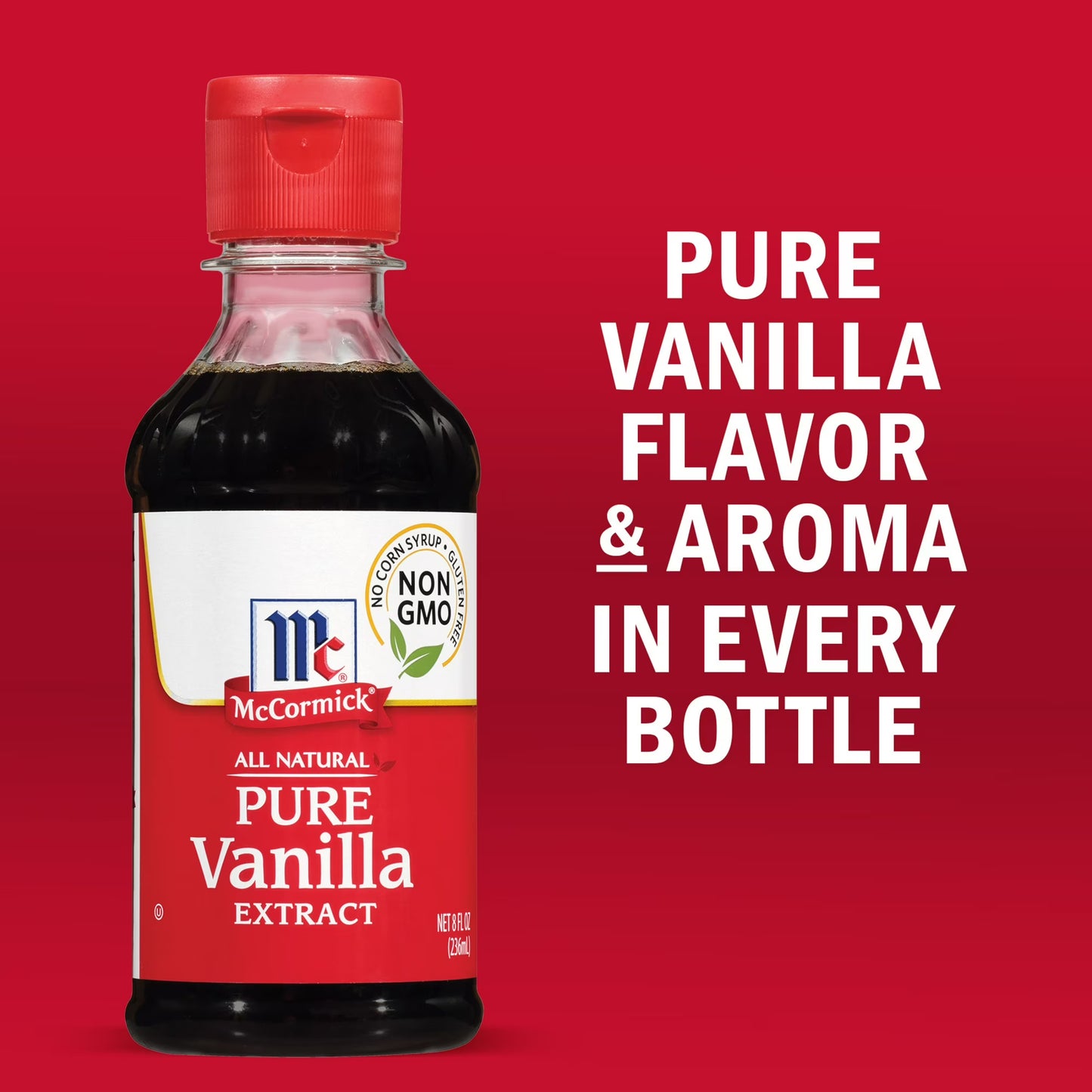McCormick Non-GMO Gluten Free All Natural Pure Vanilla Extract, 8.0 fl oz Bottle