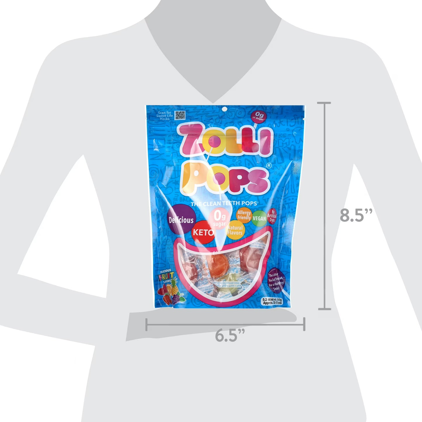 ZOLLIPOPS Lollipops, Sugar Free Candy, Allergen Free with Natural Fruit Flavor, Keto, Vegan 5.2 oz