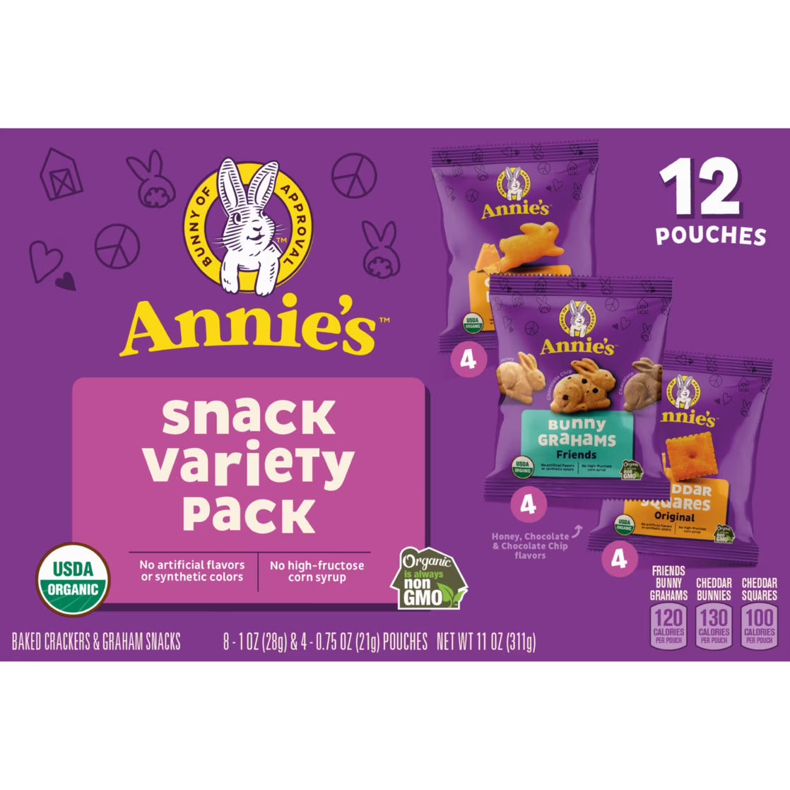 (6 pack) Annie's Organic Variety Pack, Cheddar Bunnies, Bunny Grahams and Cheddar Squares, 12 Count