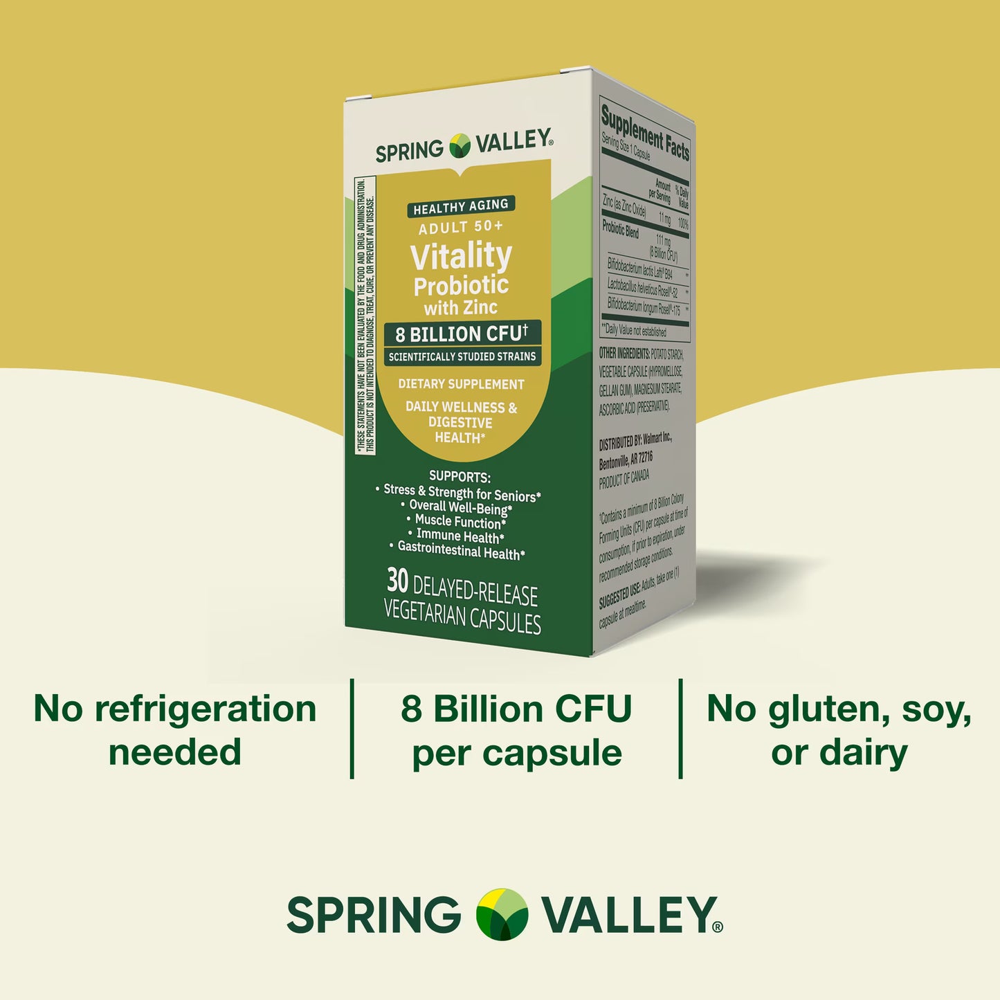 Spring Valley Adult 50+ Vitality Probiotic with Zinc Dietary Supplement, 30 Delayed-Release Capsules