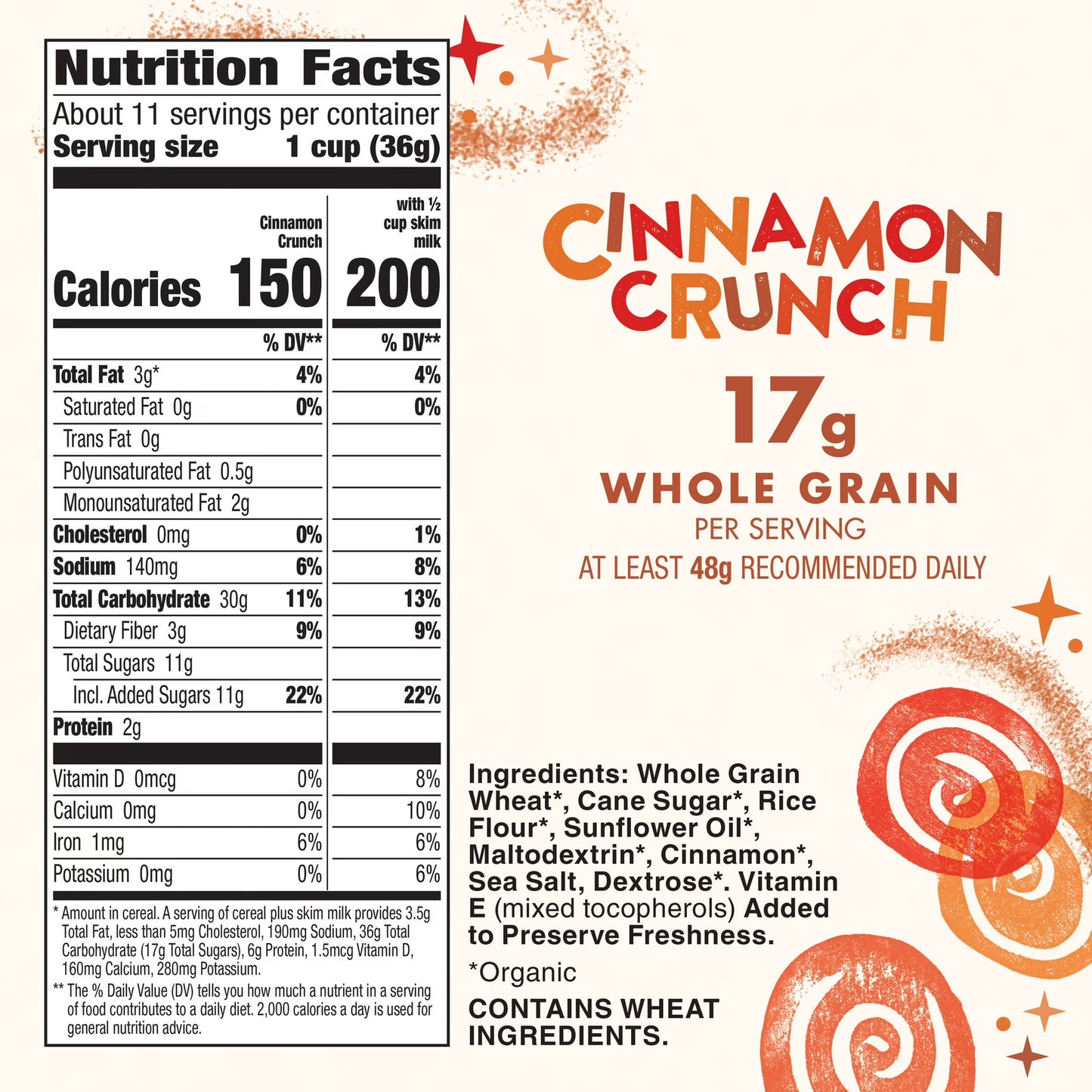 Cascadian Farm Organic Cinnamon Crunch Cereal, Family Size, 14.5 oz
