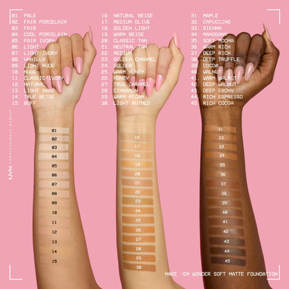 NYX Professional Makeup Make 'EM Wonder, 24H Soft Matte Foundation Makeup, NATURAL 12