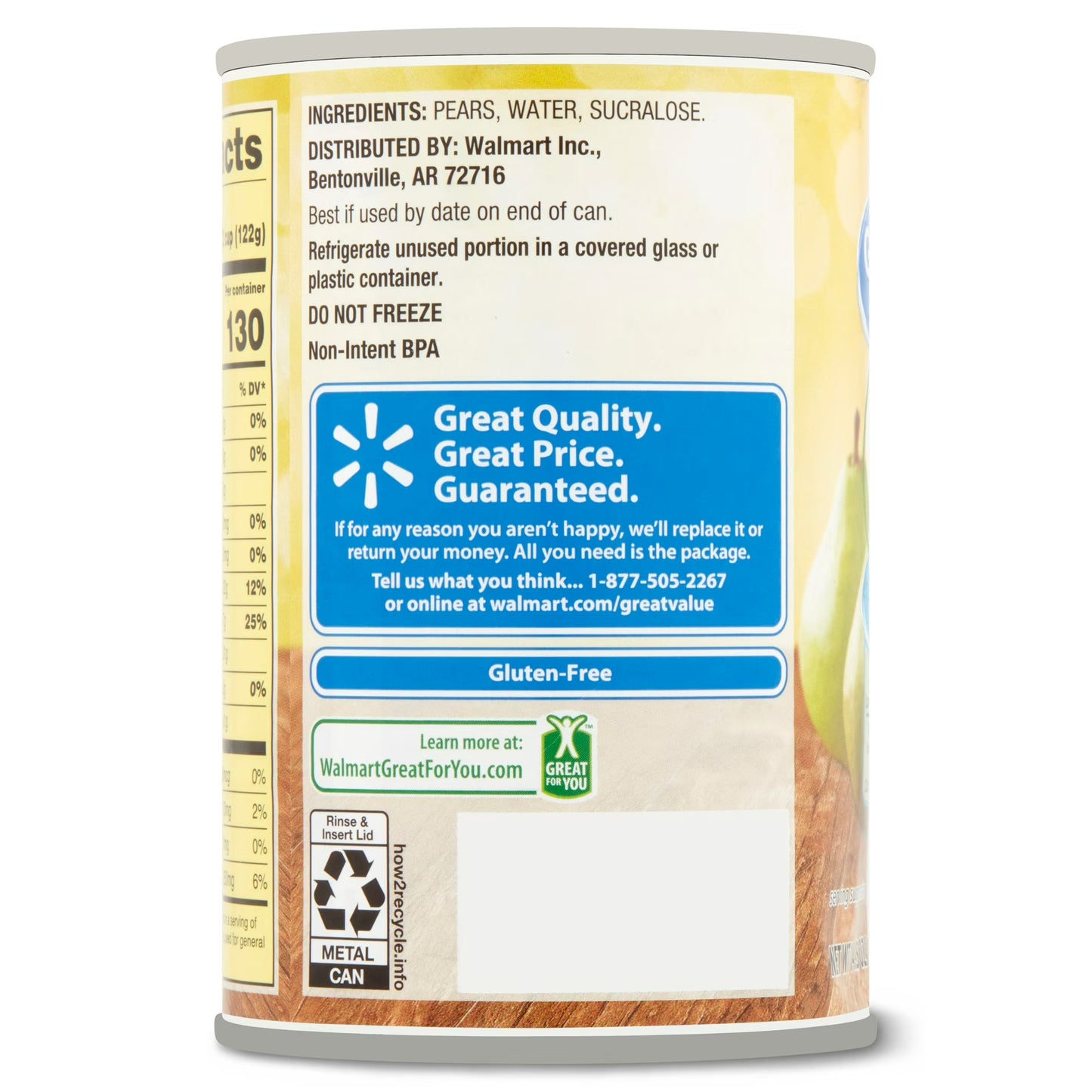 Great Value No Sugar Added Canned Sliced Pears, 14.5 oz