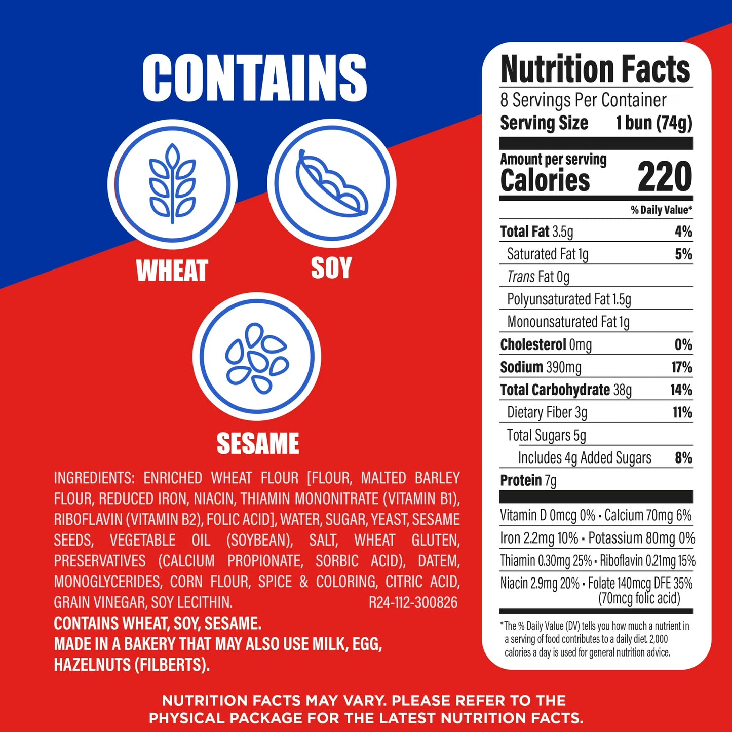 Ball Park Tailgaters Sesame Buns, 8 count, White Hamburger Buns, 21 oz Bag