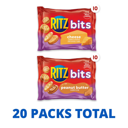 RITZ Bits Cheese and Peanut Butter Sandwich Crackers Variety Pack, Lunch Snacks, 20 Snack Packs