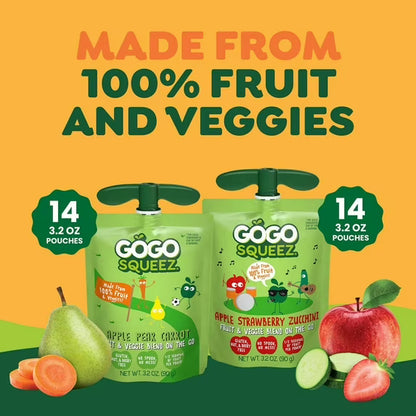 GoGo SqueeZ Fruit & VeggieZ Applesauce Pouches, 3.2 Ounce (28 Count)
