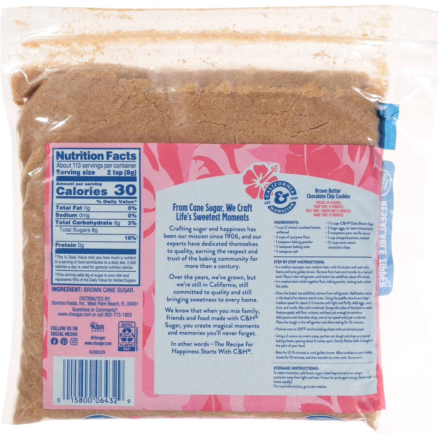 (4 pack) C&H Premium Pure Cane Dark Brown Sugar 2lb. Zipper-Pak
