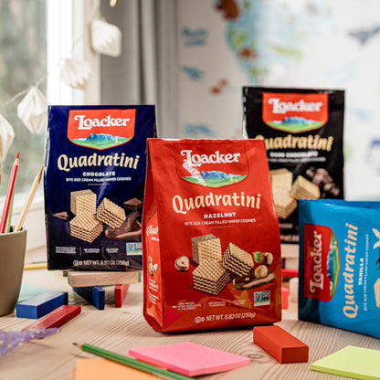 Loacker Quadratini Variety Pack Wafer Cookies, Mix of Hazelnut/Dark Chocolate/Vanilla/Chocolate, Pack of 6