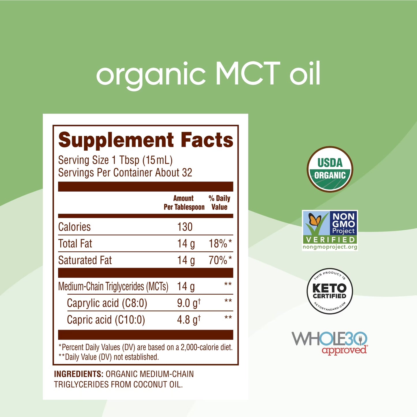 Nutiva Organic MCT Oil with Caprylic & Capric Acids from Organic Fresh Coconuts, 16-fl oz