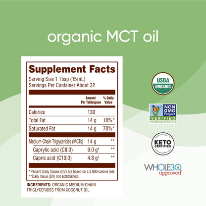 Nutiva Organic MCT Oil with Caprylic & Capric Acids from Organic Fresh Coconuts, 16-fl oz